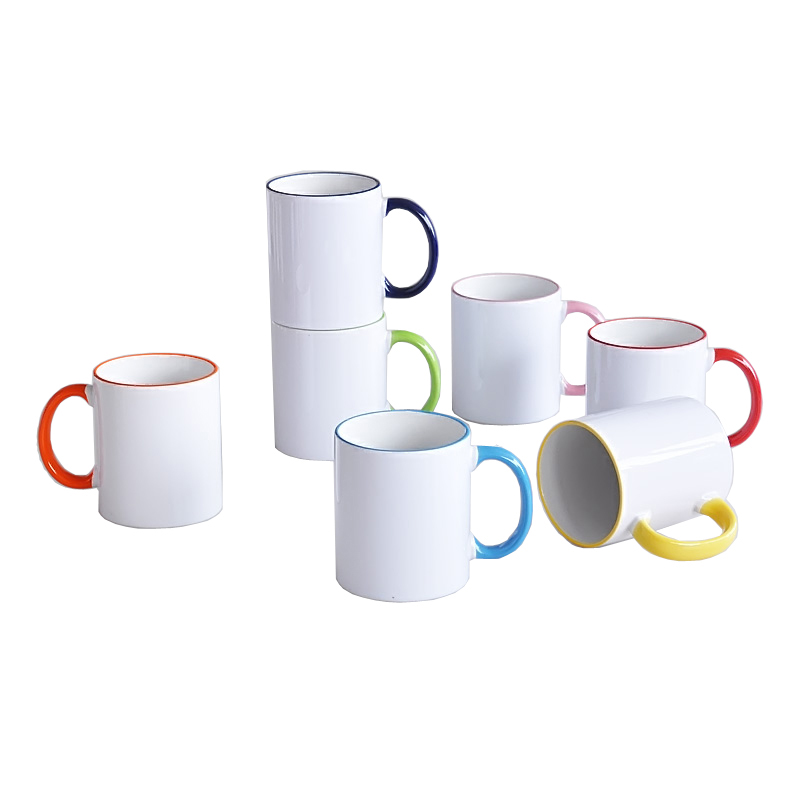 ceramic blank sublimation coffee mug with color rim & handle