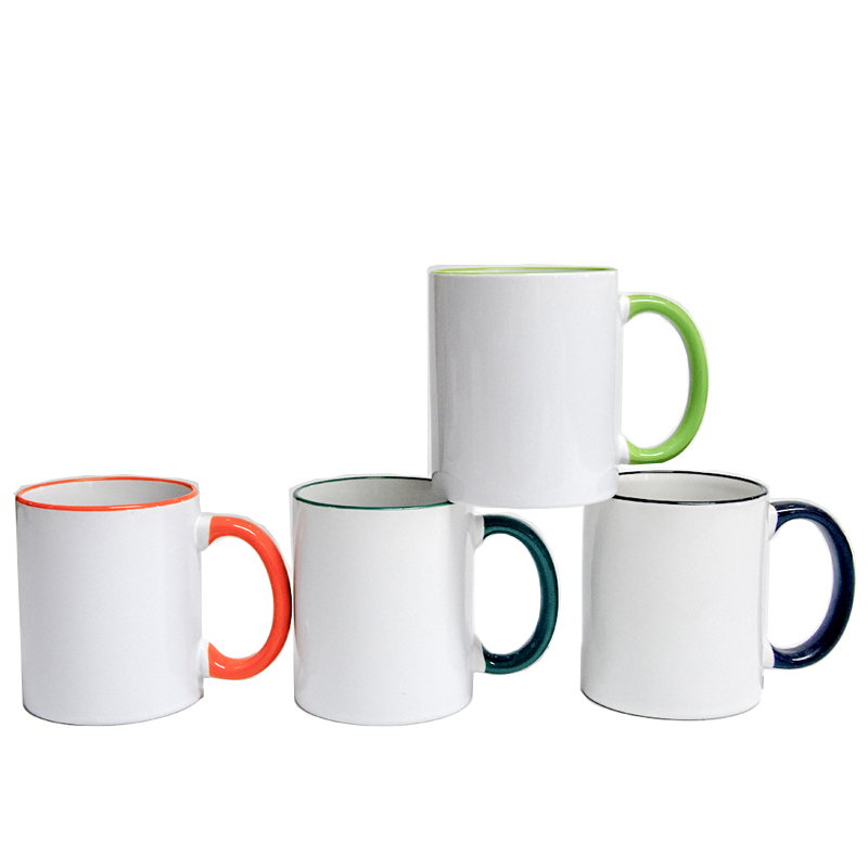 ceramic blank sublimation coffee mug with color rim & handle
