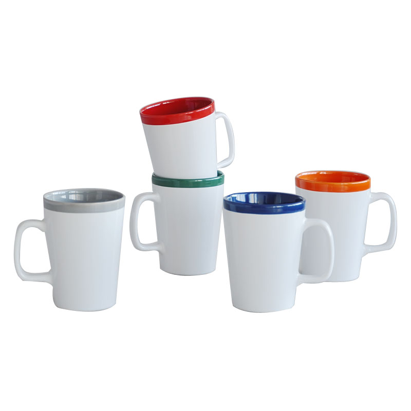 ceramic V shape two tone coffee mug