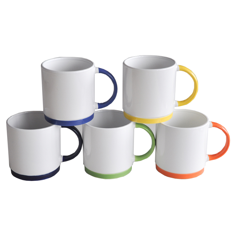 11oz ceramic two tone sublimation mug with color handle delivered