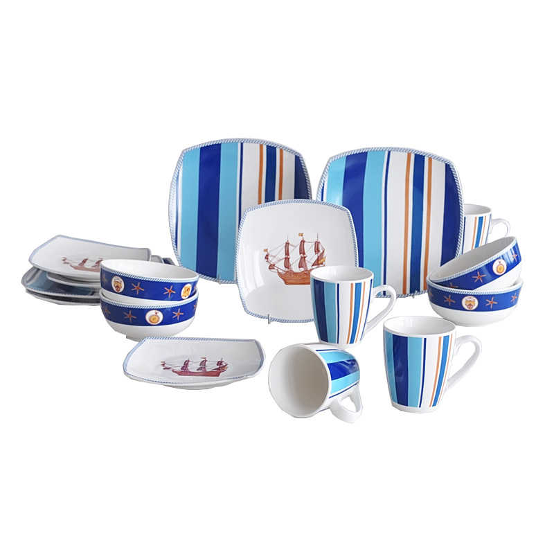 16pcs square sea ocean style fine porcelain dinnerware dinner set