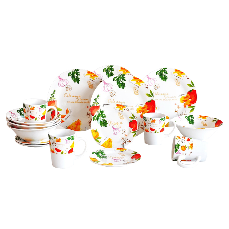 Ceramic 16pcs Round Shape Dinner Sets with Decal Printing , Lovely Plant Design Dinner Set